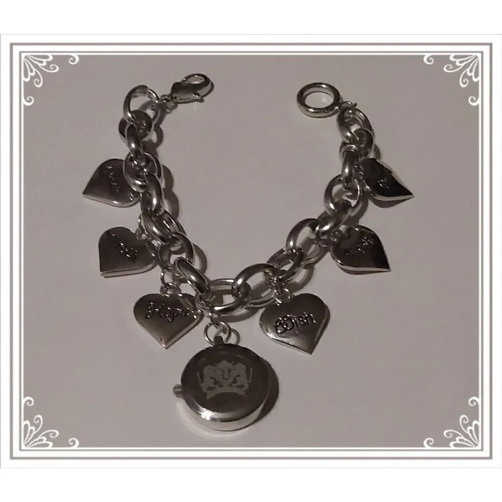 Pretty New Varsales Silver Inspirational Dangling Heart Charm BraceletWatch